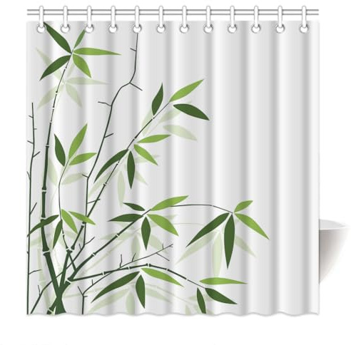 Violetpos Duschvorhänge Bambusblatt Duschvorhang Badezimmer Dekorative 180 x 200 cm