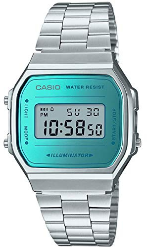 Casio Unisex 38.00mm Quartz Watch with LCD Digital dial and Silver Metal Bracelet Strap A168WEM-2EF