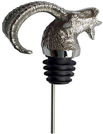 Design Flaschenausgießer Edelstahl mit Gewinde - Universal Ausschenker für Öl, Essig, Spirituosen, Schnaps - Ausgießer Dosierer Ø 3 cm mit Steinbock-Kopf - Geschenk für Jäger