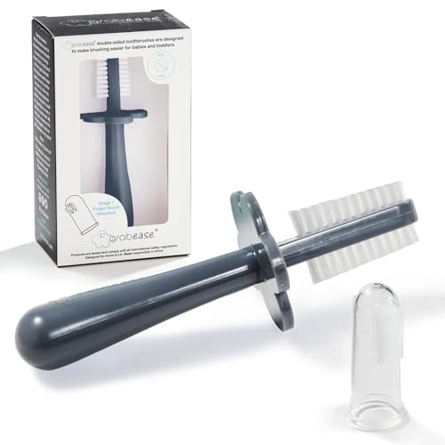 Grabease Baby-Zahnbürste, doppelseitige Zahnbürste, Fingerzahnbürste für Kleinkinder, Säuglingszahnbürste, BPA-frei und Phthalatfrei, für Babys und Kleinkinder, 1 Packung, Grau