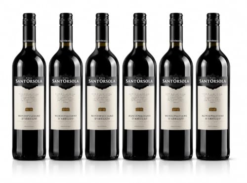 Sant'Orsola - Vino Rosso Montepulciano d'Abruzzo D.O.C. 13%, Gusto Secco e Delicatamente Tannico, 6x750 ml