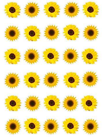 30 Sunflower Heads Stand Up Edible Rice Wafer Paper Cupcake Toppers for Birthday Cake Celebration - Yellow Flowers