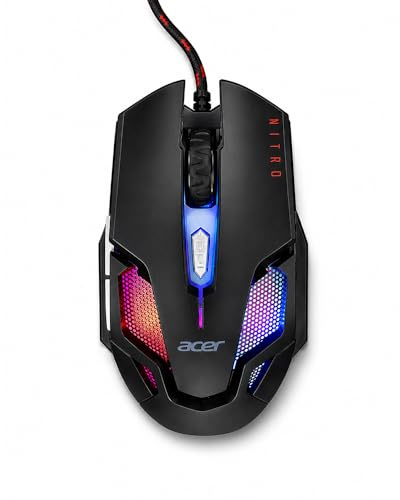 acer Nitro Gaming Mouse III: 6D Optical Gaming Mouse with High 125MHz Polling Rate | 7 Colorful Breathing Lights with LED Logo and Pattern | 6 Optional DPI Shifts (800-7200) | 6 Buttons