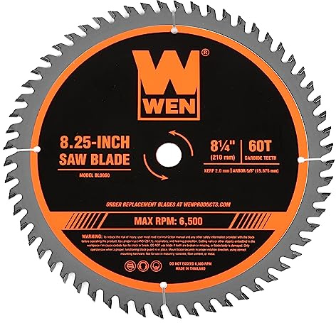 WEN BL0860 8.25-Inch 60-Tooth Fine-Finish Carbide-Tipped Circular Saw Blade