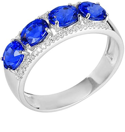Epinki Damen Echte Goldschmuck Solitärring 18K Au750 Weißgold Frauen, Saphir Hochzeitsring Blau 2.06ct Freundschaftsringe Weißgold Au750 mit Diamant, Gr.67 (21.3)