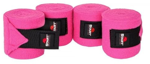 Start - Bandagen Pferd mit Klettverschluss und Aufbewahrungstasche, Fleecebandagen Pferd 4er Set, Elastikbandagen Pferd, Bandagen für Pferde, Bandagen Pony (Rosa, 300 cm)