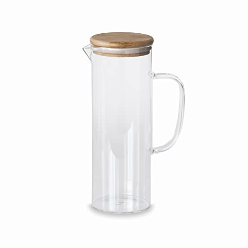 Lacor - 61953 - Brocca d'acqua in vetro borosilicato - Piano in bambù - filtro filtro - Perfetto per limonata, caffè freddo, tè - lavabile in lavastoviglie - 1L.