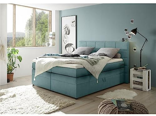 Lomadox Boxpsringbett 180x200 cm mit Bettkasten | Doppelbett in Denim mit Härtegrad H2