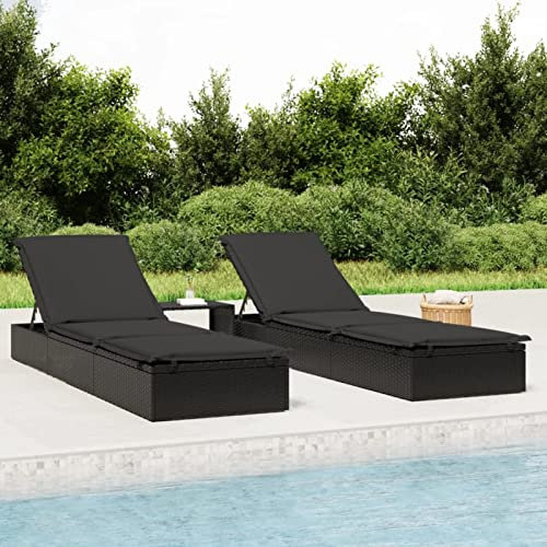 Homgoday Sonnenliege mit Tisch Schwarz Poly Rattan Gartenliege Liegestuhl Balkonliege Strandliege Relaxliege Terrassenliege für Balkon Garten Terrasse