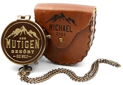 Kompass mit Gravur inkl. Lederetui personalisiertes Geschenk für Abenteurer und Traveler