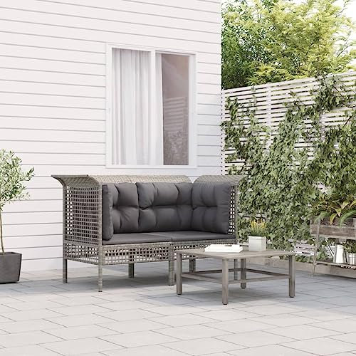 KTHLBRH Garten-Ecksofas mit Kissen 2 STK. Grau Poly Rattan, Gartenmöbel Set, Outdoor Essgruppe, Möbelset für gemütliche Mahlzeiten im Freien