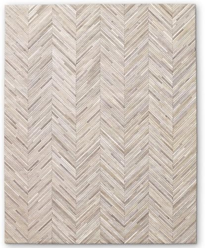 ECLATIQUE RUG Elegant Rectangular Rug Cowhide Leather Stylish Luxury Non Slip Chevron Patchwork Area Rug for Living Room and Home Décor Floor Carpet (Beige-6 x 9 ft)