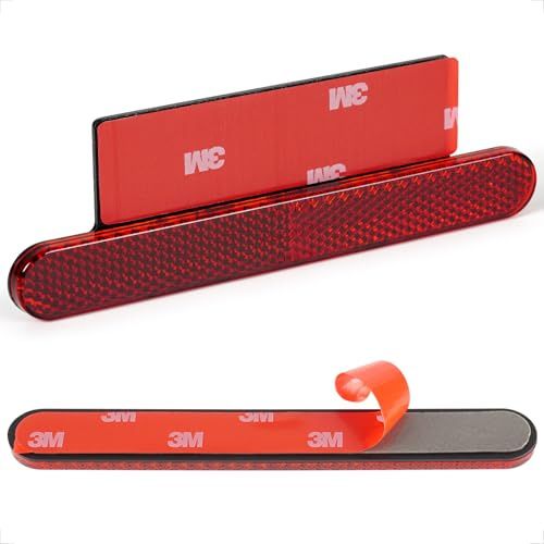 evermotor 138mm Motorcycle Rear Reflector with 1x Aluminium Retaining Plate | Number Plate Reflector Motorbike, 138 x 18 x 8 mm, Red Stick On Reflectors, Self-Adhesive Sticker, 2 Pieces