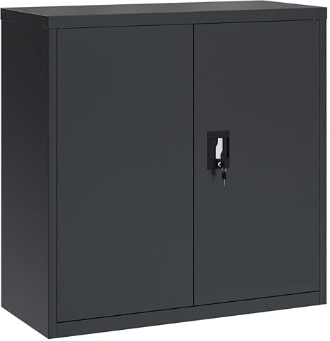 Aktenschrank Büroschrank abschließbar Lagerschrank Materialschrank Stahlschrank Mehrzweckschrank aus Stahl, Allzweckschrank mit 2 Einlegeböden, Anthrazit 90x40x90 cm