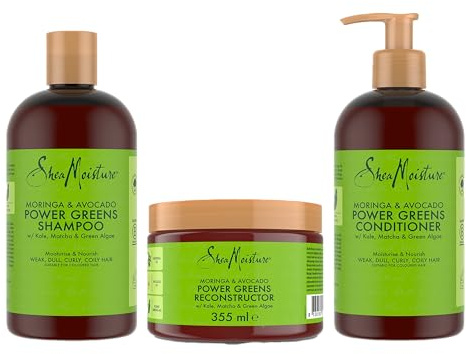 SheaMoisture Moringa & Avocado Power Greens - sulfatfreies Shampoo, Conditioner & Haarmaske, 3-teiliges Set