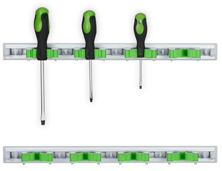 Relaxdays Porte-Outils Mural, Lot de 2, accroche-Balai, Outils de Jardin, 4 Pinces & 7 Crochets, Aluminium, argenté/Vert