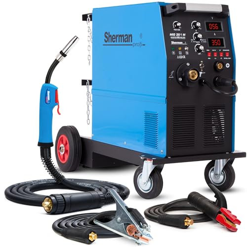 Sherman MIG 351M 4R - Maquina de Soldar Hilo con Gas 350 A 400V - Soldador Inverter Profesional con Carro y 4 Rodillos - Regulación de Inductancia - Soldadura: MIG/MAG, MMA