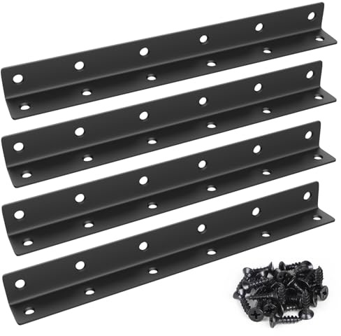 MIGUBIGU 4 pezzi Connettori Angolari a Forma di L Nero 275 x 27 x 27MM, 90 Gradi Staffa Angolare in Acciaio Inox con 48 Viti, Staffa a L Giunzione per Rinforzi, Riparazioni, Tavoli, Armadi, Mobili