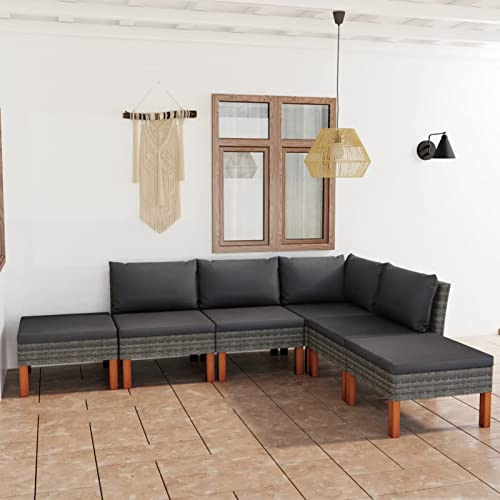 Homgoday 6-TLG. Garten-Lounge-Set mit Kissen Gartenlounge Balkonsofa Loungesofa Ecksofa Garten Sitzgruppe Gartenmöbel Set Balkonmöbel Gartengarnitur Poly Rattan Grau