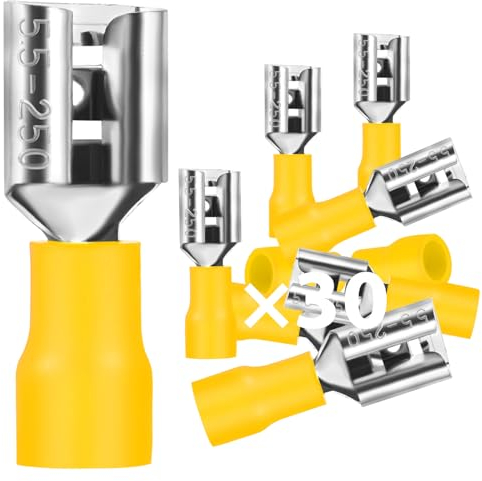 20Stk Flachsteckhülsen 4-6mm²/Steckbreite 6,35mm PVC Flachstecker Teilisoliert Kabelschuh FDD Kabel-Verbinder aus Kupfer verzinnt