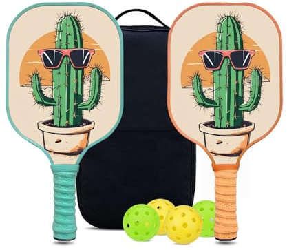 KUAVETO Ensemble de raquettes de pickleball, tout le plaisir que vous pouvez avoir avec un noyau en polymère nid d'abeille à motif Cactus-BM2 – Comprend 2 pagaies, 4 balles et un sac de transport