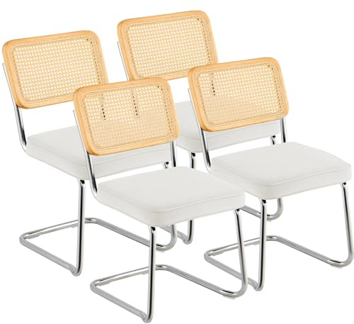 VEVOR Rattan Dining Chairs Set of 4, Mid Century Modern Dining Chair, Upholstered Velvet Accent Chair with Rattan Back, Retro Dining Room Kitchen Chair for Living Room, Bedroom(18.1 Inch)