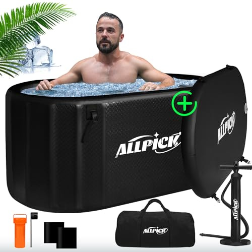 ALLPICK Eisbad Tonne Mit Abdeckung, 150CM,370L,Wasserkühler kompatibel
