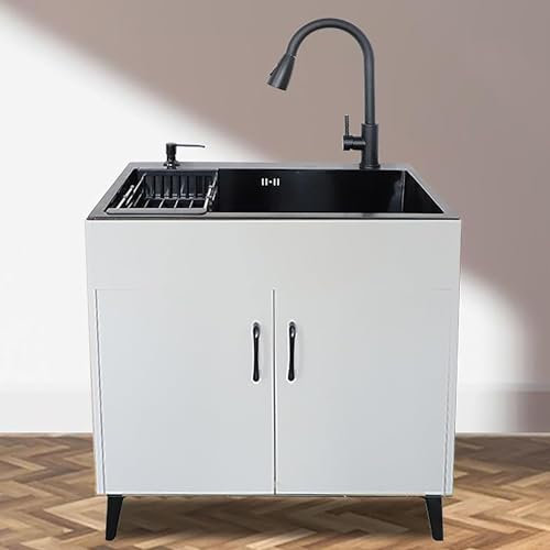 Free Standing Laundry Cabinet with Stainless Steel Sink and Pull-down Faucet - Kitchen Cabinet for Outdoor and Indoor Use