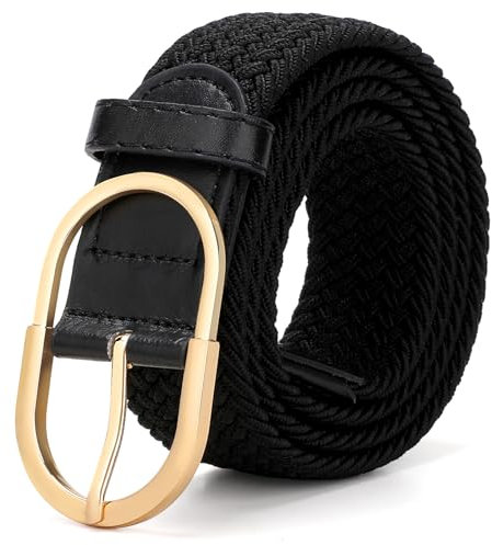 JasGood Unisex Geflochtener Stretchgürtel Elastischer Stoffgürtel Flechtgürtel Dehnbarer Gürtel für Damen und Herren,Schwarz,130cm