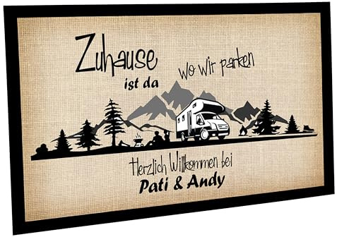 Crealuxe Fussmatte für Camper-Freunde - Motiv Wohnmobil - für Wohnwagen, Kastenwagen, Wohnmobil, Stufenmatte, Trittstufenmatte, Eingangsbereich oder Trittstufe (Zuhause Parken Wohnmobil)