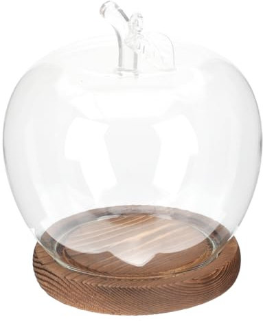 Yardenfun Apple-shaped Glass Dome with Vintage Wood Base Glass Cover Ornament for Dust Protection for Crafts and Doll Decor in Home and Office