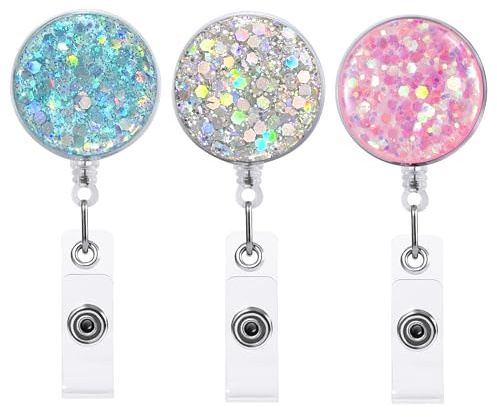 3pcs Llaveros Extensibles Retráctiles, FadyRaye Llavero Extensible Retráctil de Plástico Ligero con Clip de Cocodrilo para Llavero de Tarjeta de Nombre [60cm Cordón de Nylon Diseño Bonito y Brillante]