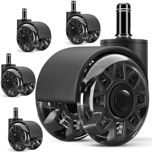 SaiXuan Set di 5 Ruote per Sedie Ufficio, 11 x 22 mm Rotelle Girevoli a 360°, Silenziose e Senza Graffi, per Pavimenti Duri, Parquet, Moquette e Laminati - Nessun Tappetino Protettivo Necessario