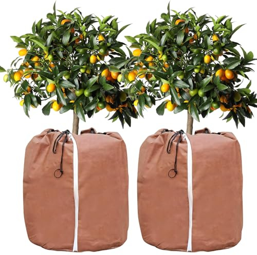 FONDUO Thermo Topfschutz für Pflanzen Winter, 2 STK Frostschutz Pflanzenkübel, Winterschutz für Kübelpflanzen, Schutzhülle Pflanzen Winter, pflanzenschutz kübel vor Frost und Nässe (45x50cm,braun)