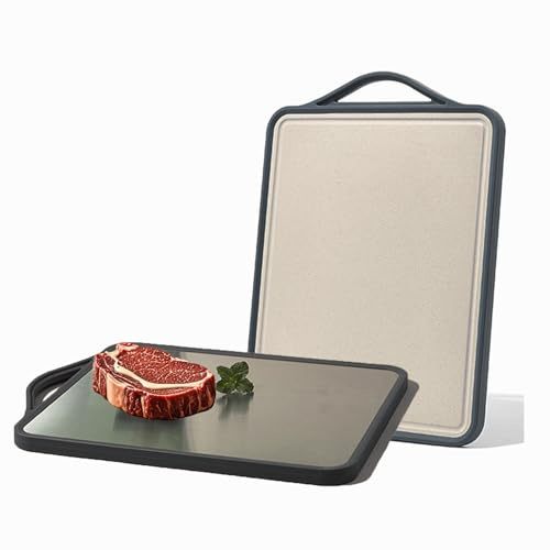 Tabla de cortar de titanio de doble cara y TPU, sin BPA, z5 cm de grosor, resistentes a los arañazos, tablas de cortar flexibles para cocina, mango antideslizante, antibacteriano, color beige