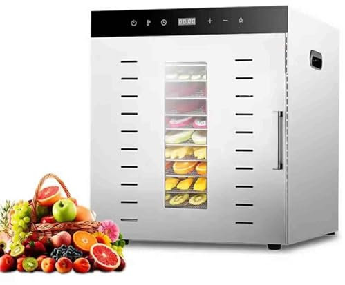 Deshidratadora de alimentos, deshidratador de acero inoxidable de 10 capas, deshidratadores de 1000W para alimentos y cecina,, frutas, temporizador de 24 h y control de temperatura de 30 a 90 ℃