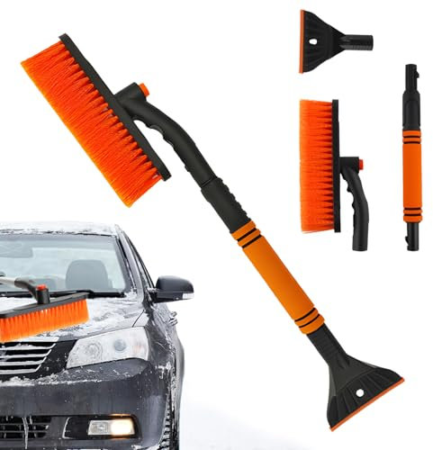 Hyran Rascador Hielo Coche, Raspador de Hielo Pala Nieve Coche, Automóvil Extraíble y Plegable, Cabezal de Cepillo Giratorio de 360 Grados, con Mango de Espuma