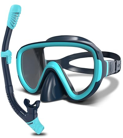 G2RISE SN05 Snorkel Set Adults, Anti-leak Scuba Diving Goggles and Snorkel, Mask and Snorkel Set Adult with Tempered Glass Lenses & Dry Top System for Snorkeling, Diving, Swimming(Dark Blue)