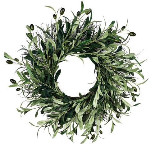 Artificial Green Olive Wreath, 35Cm/40cm Spring Summer Door Wreath for Front Door, Spring Summer Green Wreath, Artificial Spring Wreath, for Decorations All Year, Wedding, Farmhouse, Wall (40CM)