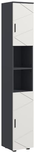 kleankin Badezimmerschrank schmal Verstellbar Regal 30 x 30 x 183 cm Grau | Hochschrank Toilettenschrank, 2 Offenen Fächern, Badschrank Für Kleine Räume, Badezimmer, Wohnzimmer