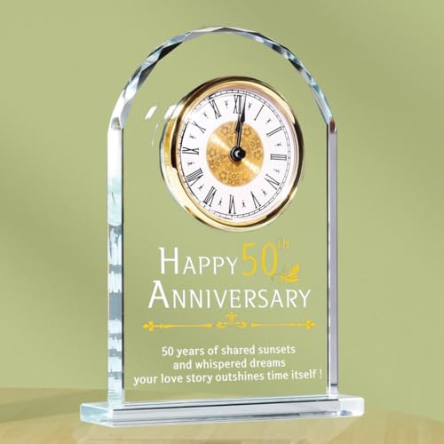 Véfaîî 50 Jahre Hochzeit Geschenk Jubiläum Quarzuhr Schreibtisch Tischuhr 50 Jahre Ehe Goldene Hochzeit für Paar Eltern Großeltern (50 Jahre Jubiläum)