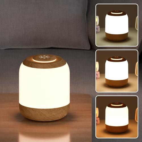LUTW Night Light, LED Touch Control Night Lamp, USB Rechargeable Dimmable Table Lamp for Bedside Bedroom Living Room Camping, 3 Modes and Stepless Dimming, Memory Function, Wood Grain