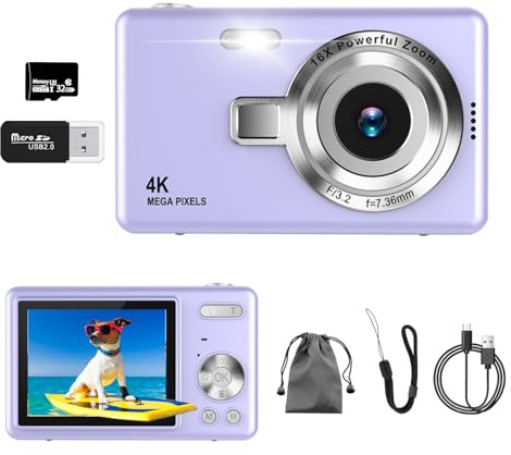 Appareil Photo numérique, autofocus UHD 4K 50 MP pour la Photographie avec Carte SD 32 Go, Zoom 16X, Anti-tremblement, Appareil Photo numérique Compact pour Enfants, Adolescents, Adultes, débutants