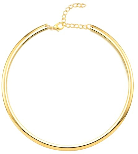 COOLSTEELANDBEYOND Minimalistische Gold Choker Halskette für Damen, Glattes Kragendesign, Polierter Moderner Look