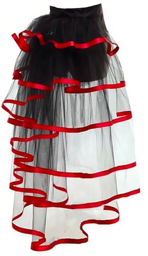 Mluiov Victorian Tulle Bustle Skirt Steampunk Tie On Tutu Overskirt Costume Cosplay Long Maxi Rave Festival Outfits, Black Red, One Size