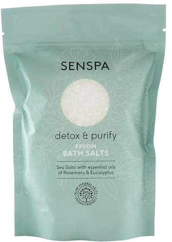 SenSpa Detox & Purify Epsom Bath Salts – Natural Tension Relief – Aromatherapy Blend – Sleep Support/Relaxing Bath Soak with Rosemary & Eucalyptus – 500g