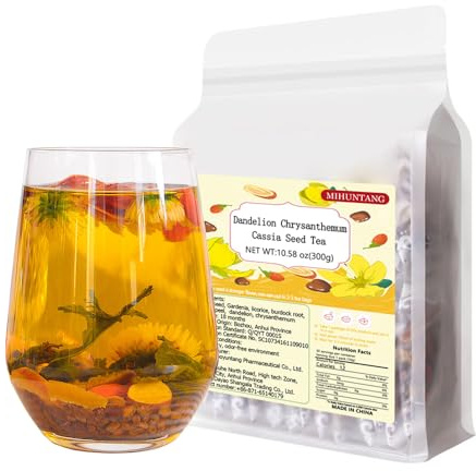 Löwenzahn Chrysantheme Cassia-Samentee 300g 30 Teebeutel, 10g/Beutel | Goji-Chrysanthemen-Löwenzahn-Cassia-Samen 8 ausgezeichnete Rohmaterialformeln, vegan, zuckerfrei