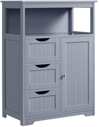 Yaheetech Armario Baño con Cajón y Estante Ajustable 66x35x90 cm Mueble Baño de Madera Suelo Mueble Auxiliar de Cocina Armario Multiusos con Puertas Dobles para Salón Entrada Gris