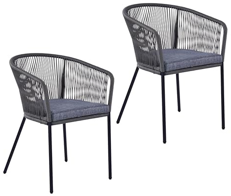 ESTEXO Lounge Stuhl 2er Set Gartenstuhl Rope-Design Gartensessel Outdoor Sessel mit Sitzkissen für Balkon, Terrasse, Garten in Grau