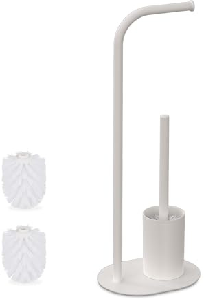 Relaxdays Piantana Portarotolo e Scopino, Portascopino da Bagno, Porta Rotolo Carta Igienica, HLP: 64,5x23x17 cm, Bianco